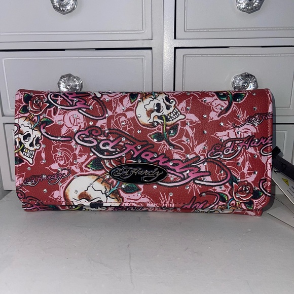 NWT Ed Hardy Skull and Rose Red Wallet - Picture 6 of 10